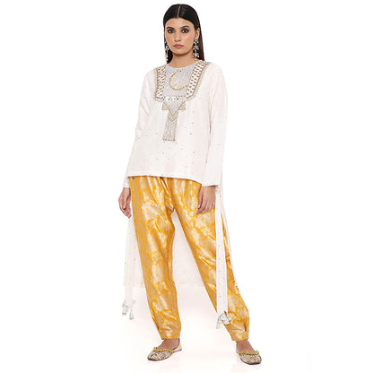 Payal Singhal Off White Embroidered Kurta with Pant (Set of 2)