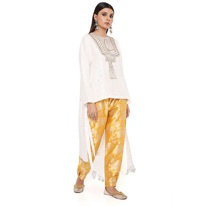 Payal Singhal Off White Embroidered Kurta with Pant (Set of 2)