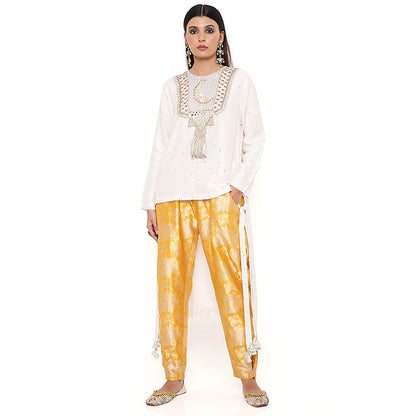Payal Singhal Off White Embroidered Kurta with Pant (Set of 2)