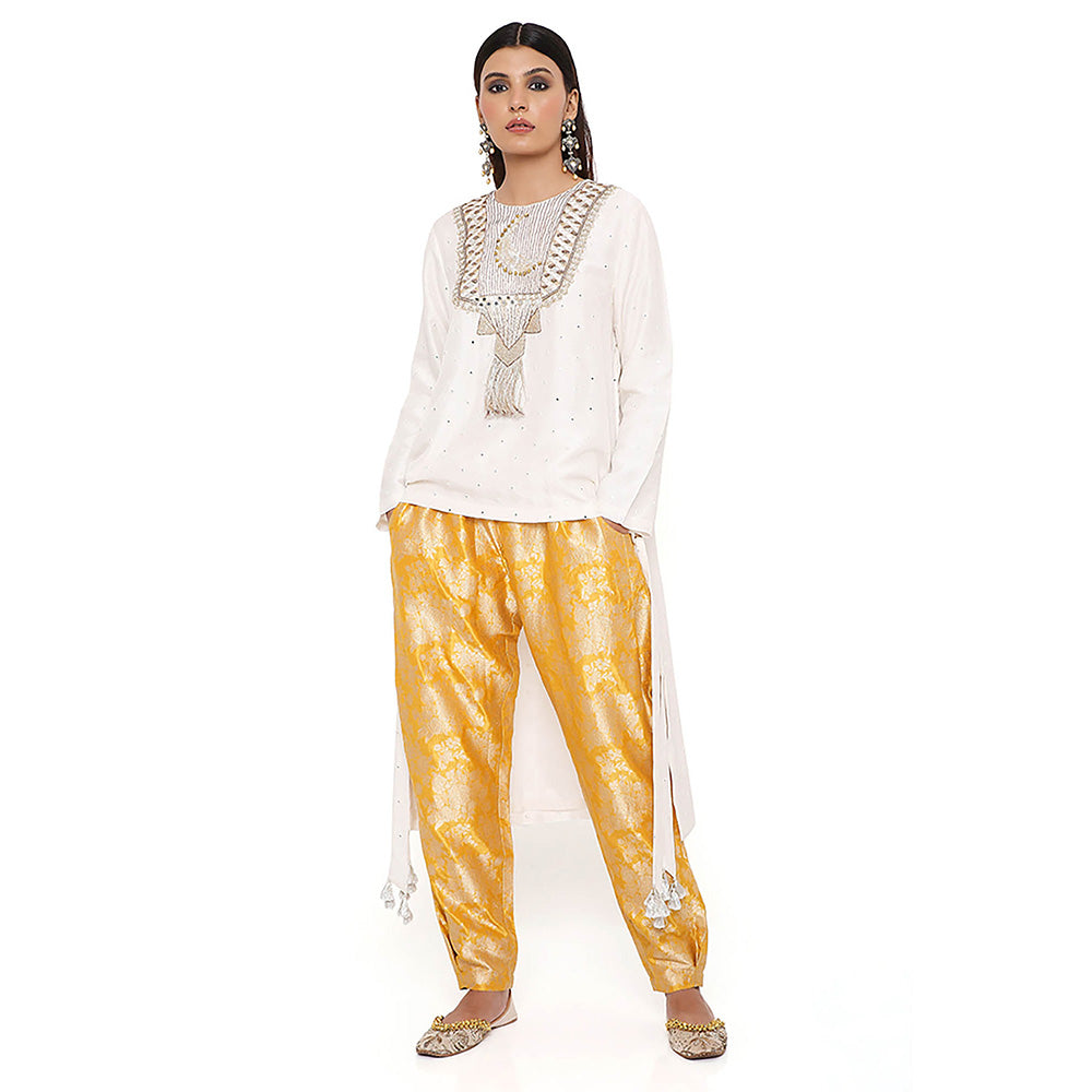Payal Singhal Off White Embroidered Kurta with Pant (Set of 2)
