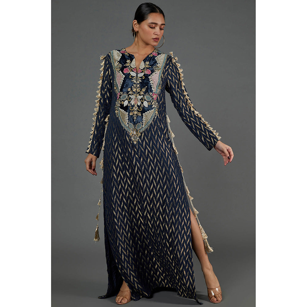Payal Singhal Navy Blue Embroidered Yoke Dress