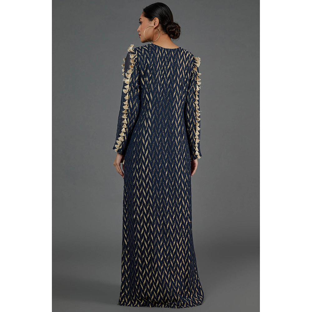 Payal Singhal Navy Blue Embroidered Yoke Dress