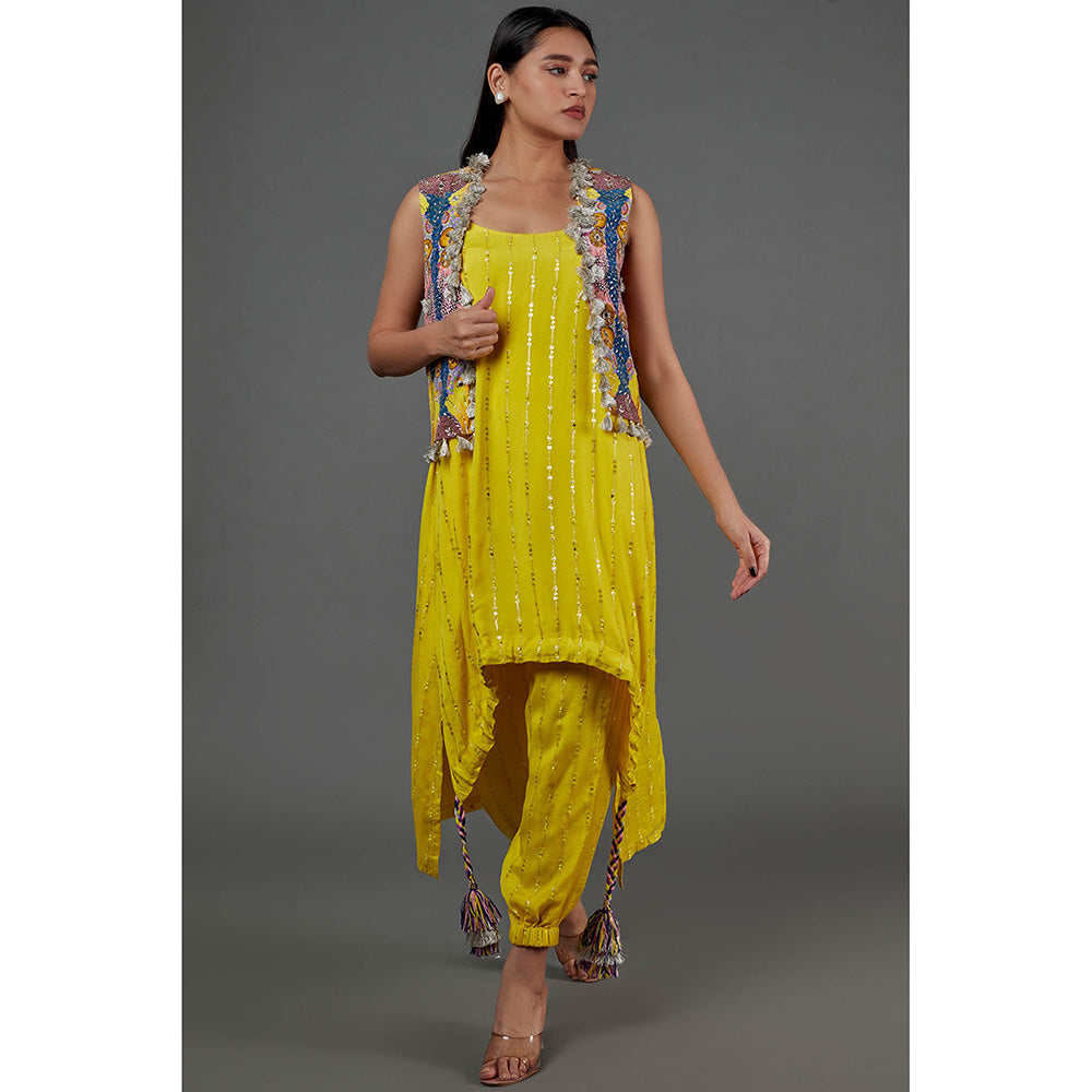 Payal Singhal Yellow Kurta with Pant with Jacket (Set of 3)