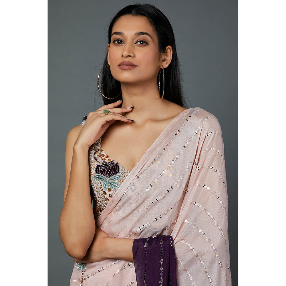 Payal Singhal Blush Pink Embroidered Pre-Stitched Saree with Stitched Blouse
