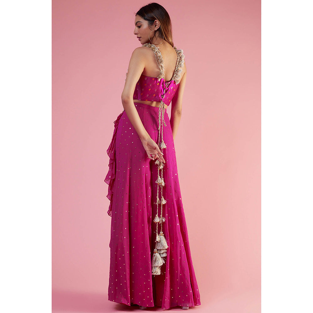 Payal Singhal Rani Pink Embroidered Crop Top with Sharara (Set of 2)