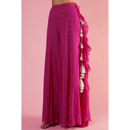 Payal Singhal Rani Pink Embroidered Crop Top with Sharara (Set of 2)