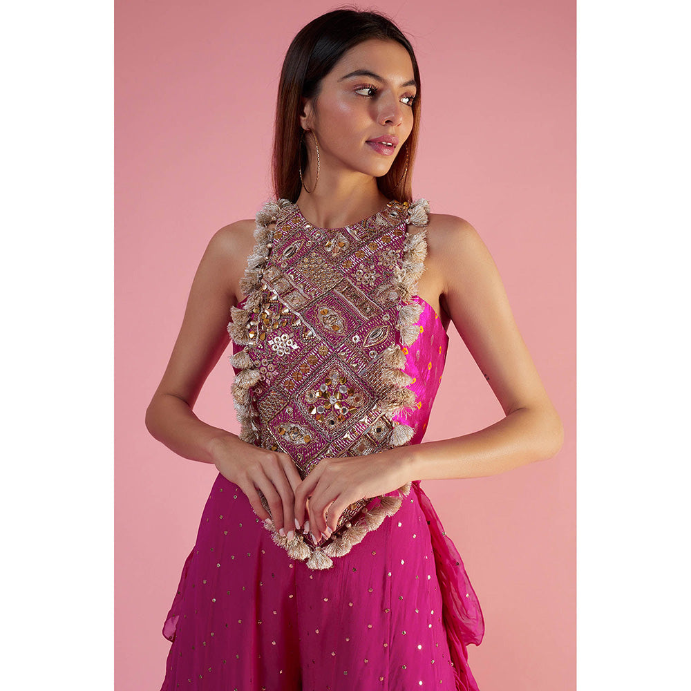 Payal Singhal Rani Pink Embroidered Crop Top with Sharara (Set of 2)