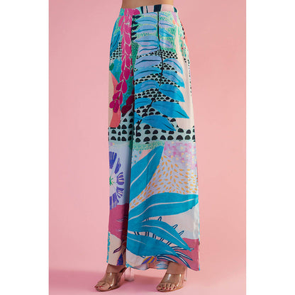 Payal Singhal Aqua Print Embroidered Kaftan and Palazzo (Set of 2)