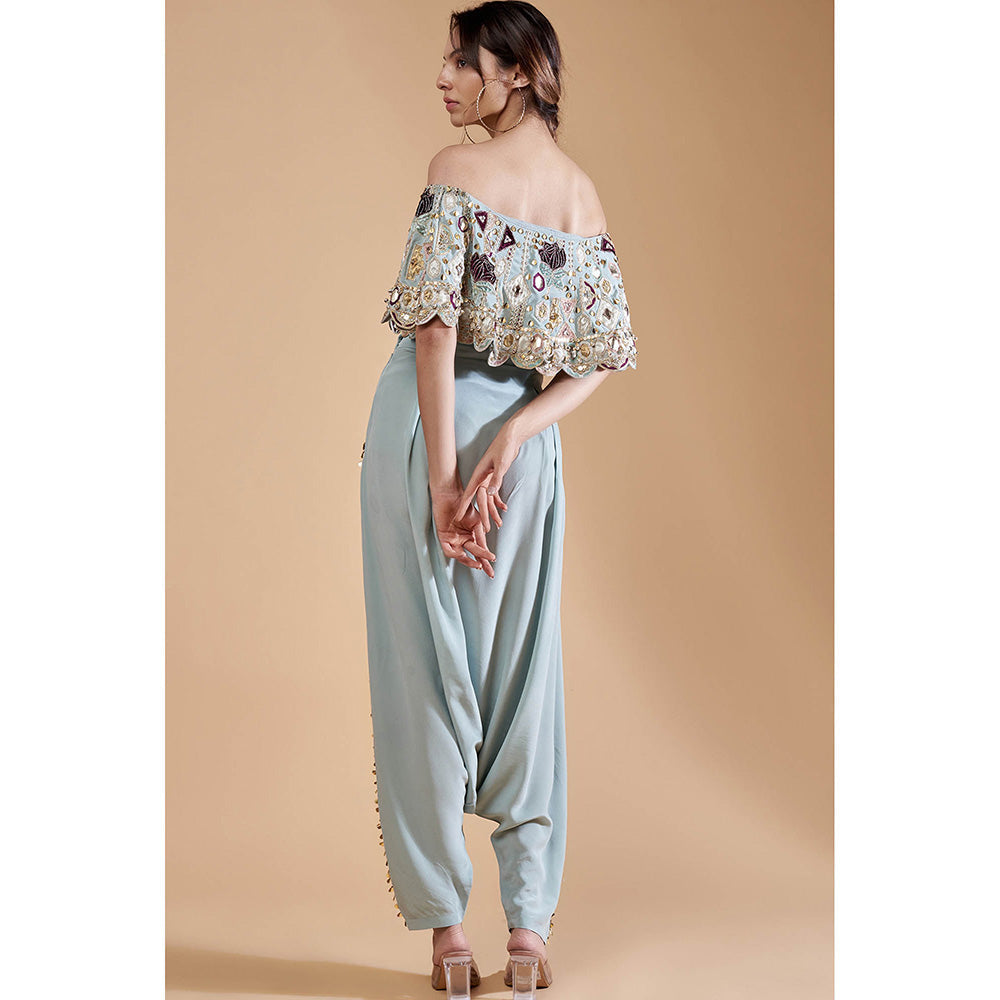 Payal Singhal Blue Embroidered Crop Top with Dhoti (Set of 2)