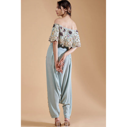 Payal Singhal Blue Embroidered Crop Top with Dhoti (Set of 2)