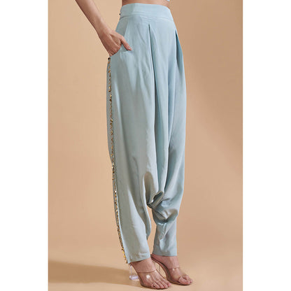 Payal Singhal Blue Embroidered Crop Top with Dhoti (Set of 2)