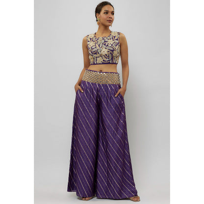 Payal Singhal Purple Embroidered Choli with Mirror Work Palazzo (Set of 2)
