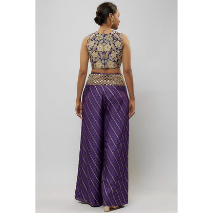 Payal Singhal Purple Embroidered Choli with Mirror Work Palazzo (Set of 2)