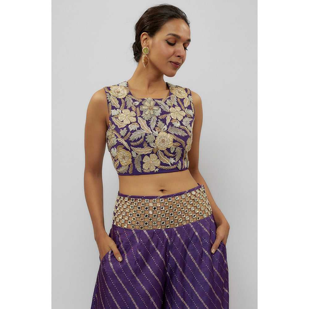 Payal Singhal Purple Embroidered Choli with Mirror Work Palazzo (Set of 2)
