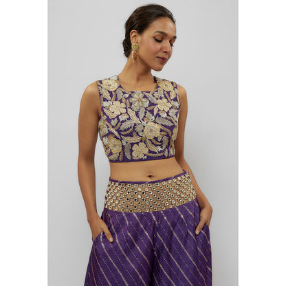 Payal Singhal Purple Embroidered Choli with Mirror Work Palazzo (Set of 2)
