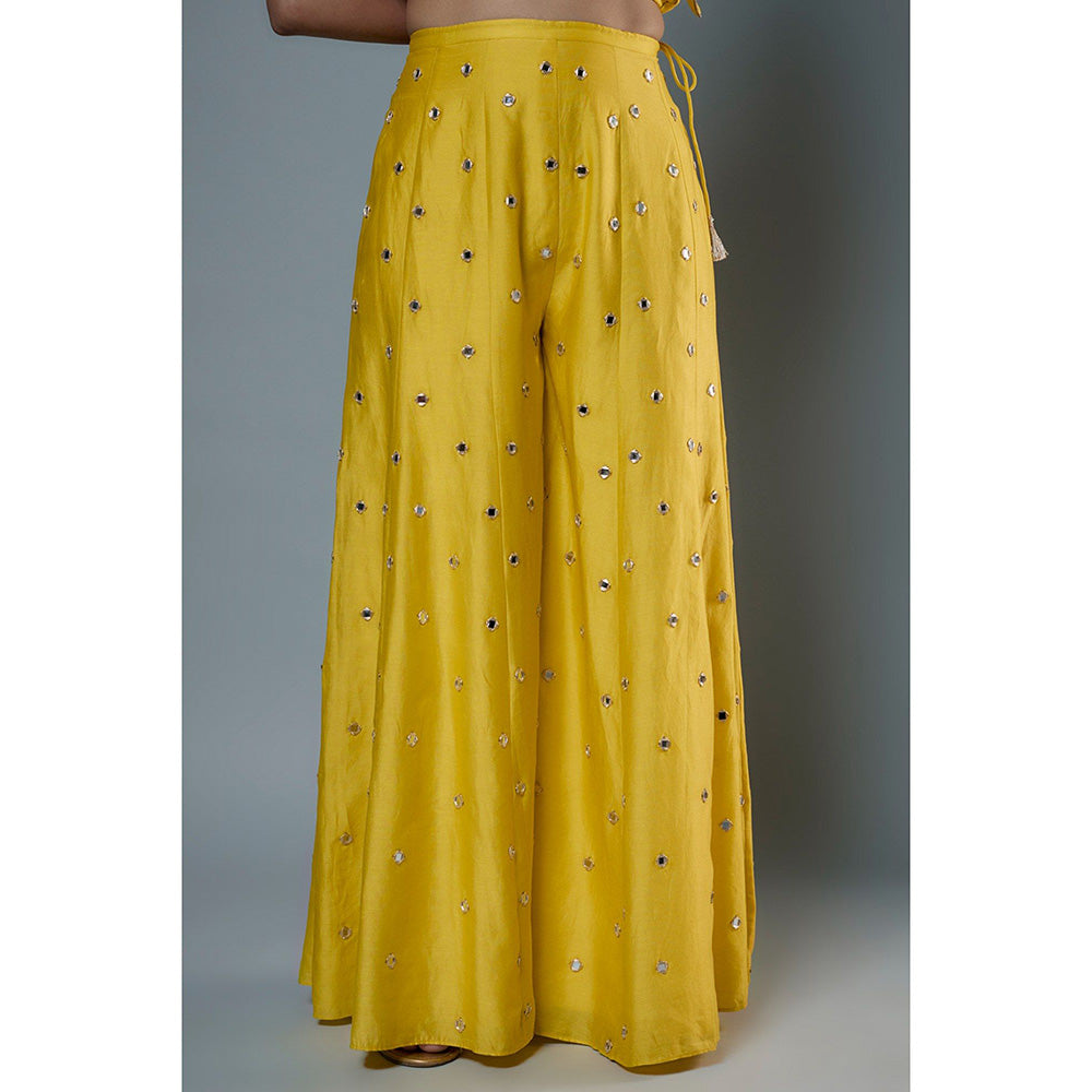 Payal Singhal Lime Yellow Embroidered Mirror Work Kurti and Palazzo with Dupatta (Set of 3)