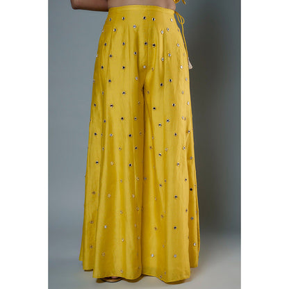 Payal Singhal Lime Yellow Embroidered Mirror Work Kurti and Palazzo with Dupatta (Set of 3)