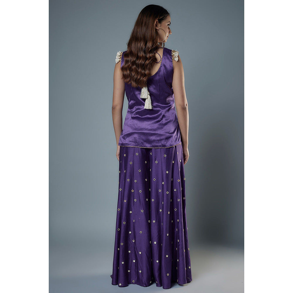 Payal Singhal Purple Embroidered Mirror Work Kurti and Palazzo with Dupatta (Set of 3)