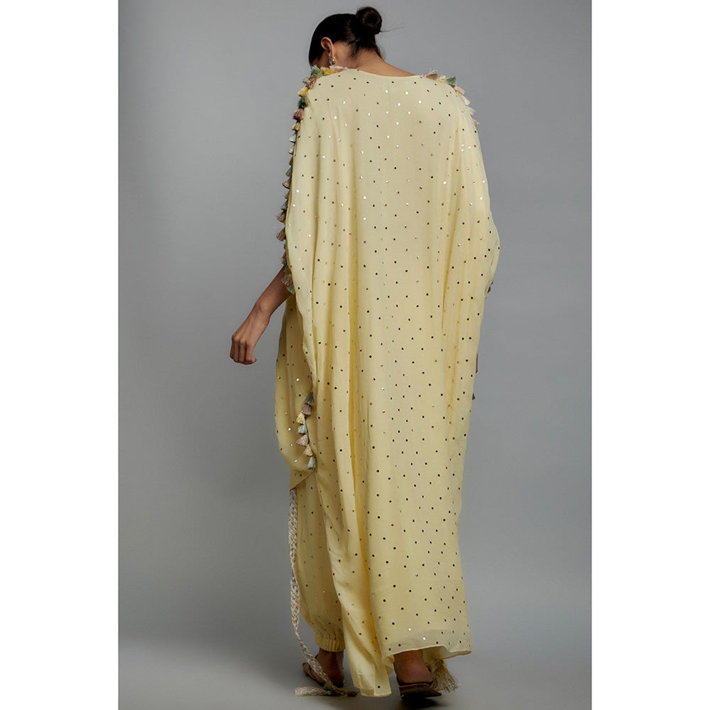 Payal Singhal Yellow Embroidered High Low Kaftan Kurta with Jogger Pant (Set of 2)