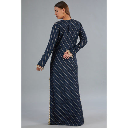 Payal Singhal Navy Blue Dola Silk Embroidered Long Beyza Kaftan Dress