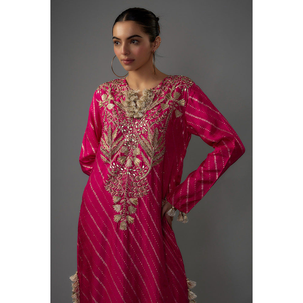 Payal Singhal Hot Pink Embroidered Long Beyza Kaftan Dress