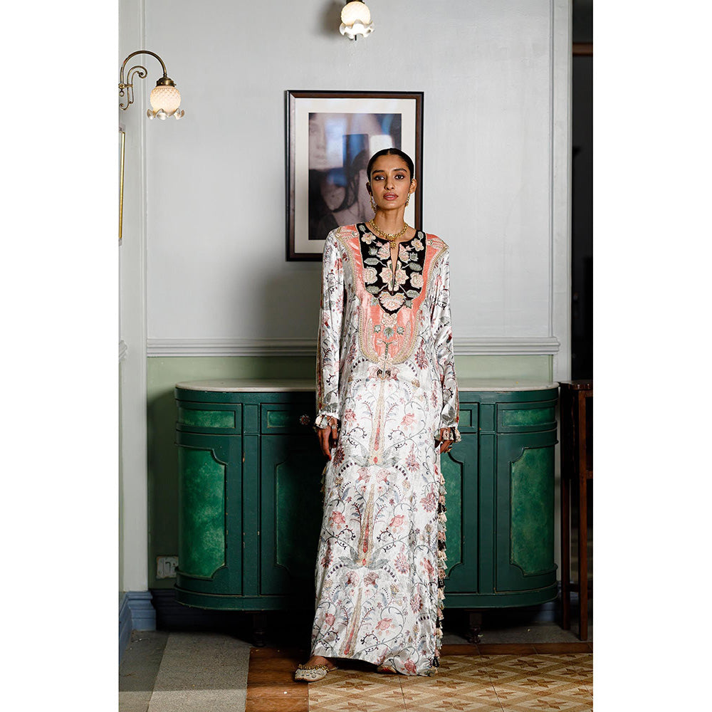 Payal Singhal Ivory Mehuish Whisper Printed Embroidered Dress