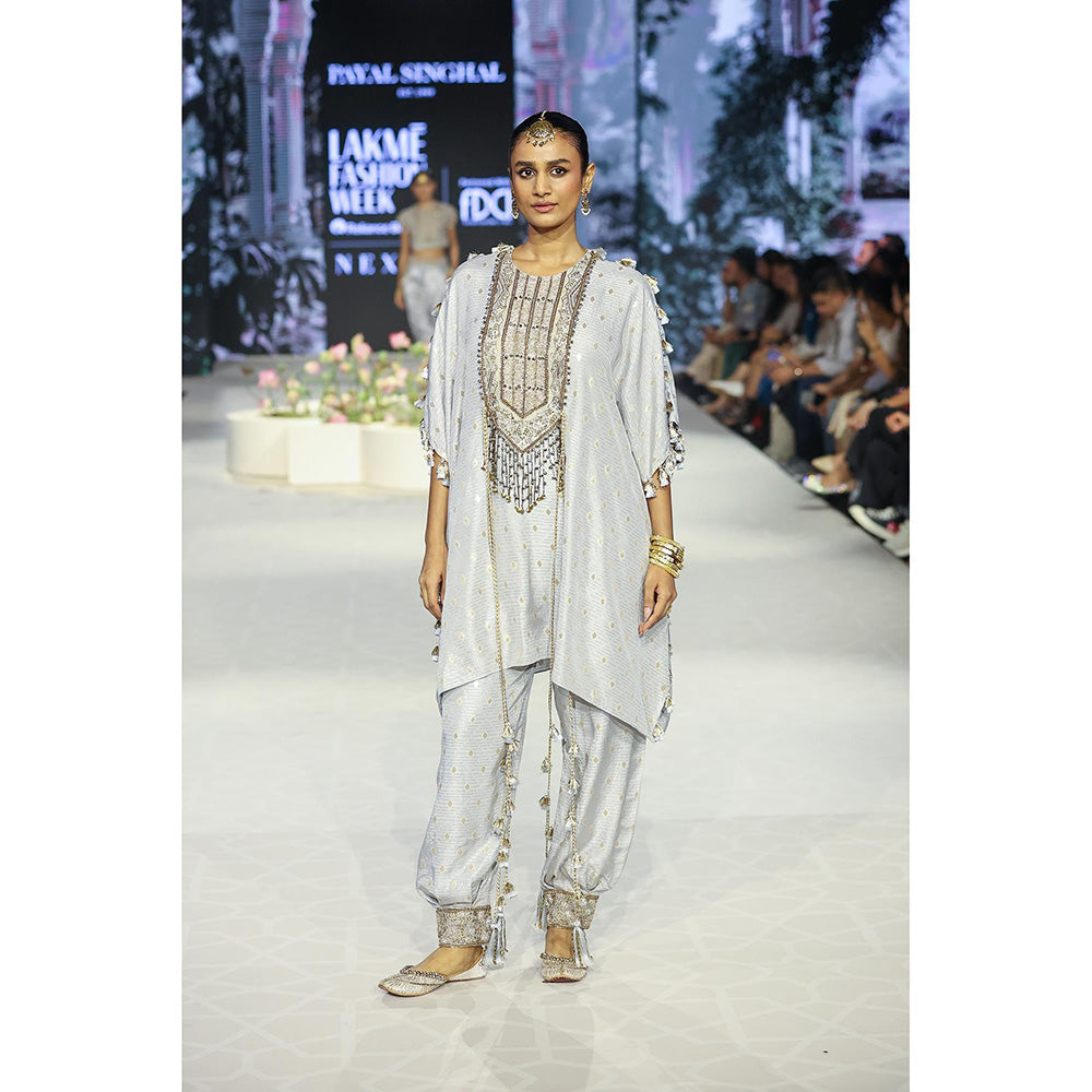 Payal Singhal Razia Grey Embroidered Kaftan with Salwar (Set of 2)