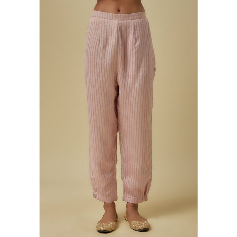 Payal Singhal Onion Pink Stripes Chanderi Embroidered Yoke Kurta With Pant & Dupatta