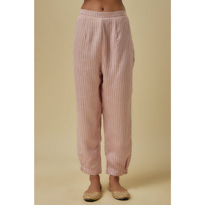 Payal Singhal Onion Pink Stripes Chanderi Embroidered Yoke Kurta With Pant & Dupatta