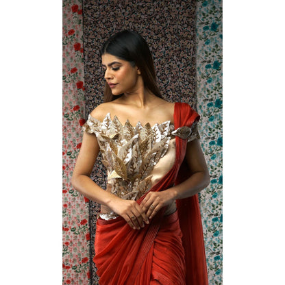 Payal Dawar Rust Yards Of Grace Pre Draped Saree with Stitched Blouse