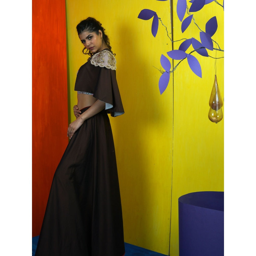 Payal Dawar Maroon The Queen Crop Top with Skirt and Cape (Set of 3)