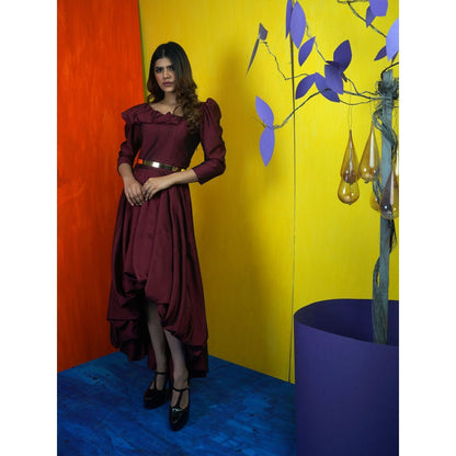 Payal Dawar The Old Wine Midi Dress with Belt (Set of 2)