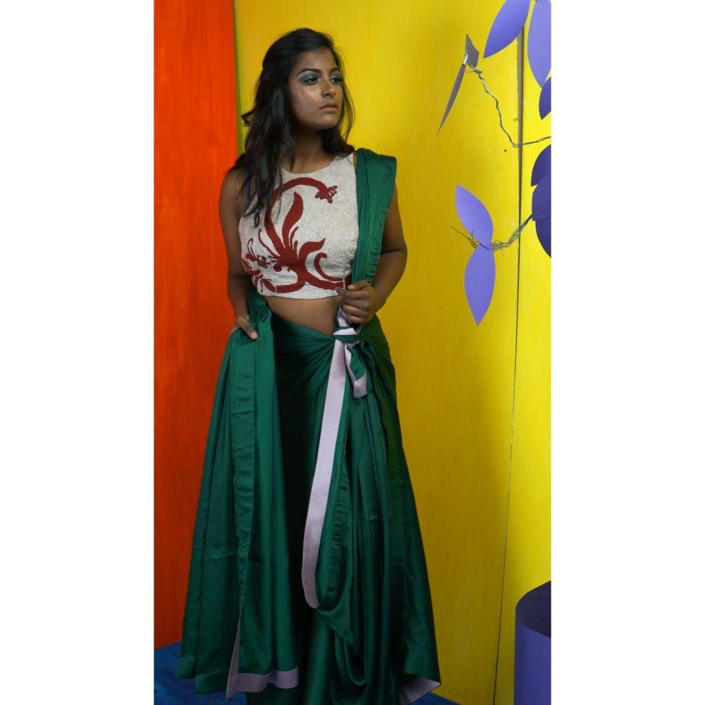 Payal Dawar Green Traditional Twists Pre Draped Saree with Stitched Blouse