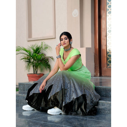 Payal Dawar Green Shimmer Crop Top with Lehenga (Set of 2)
