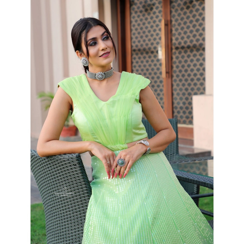 Payal Dawar Green Shimmer Crop Top with Lehenga (Set of 2)