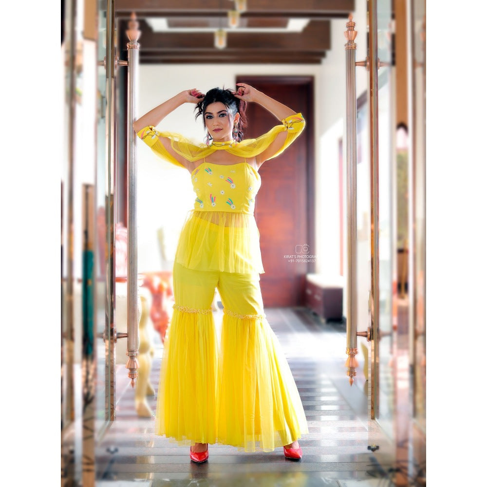 Payal Dawar Yellow Fusion Co-Ord (Set of 3)