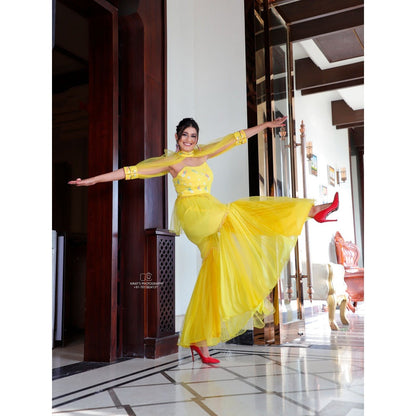 Payal Dawar Yellow Fusion Co-Ord (Set of 3)