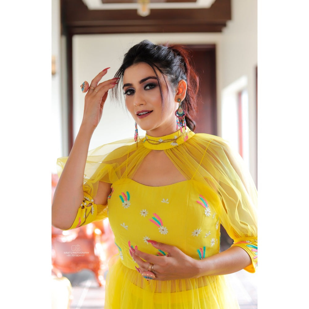 Payal Dawar Yellow Fusion Co-Ord (Set of 3)