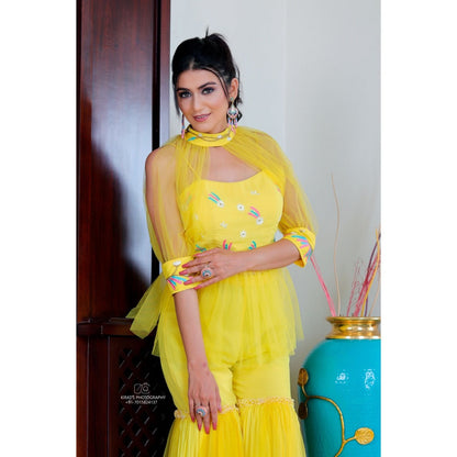 Payal Dawar Yellow Fusion Co-Ord (Set of 3)