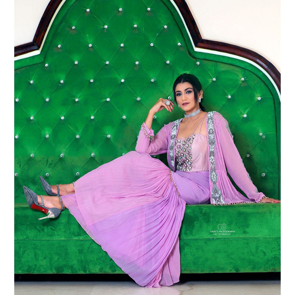 Payal Dawar Purple Fusion Sharara with Blouse and Cape (Set of 3)