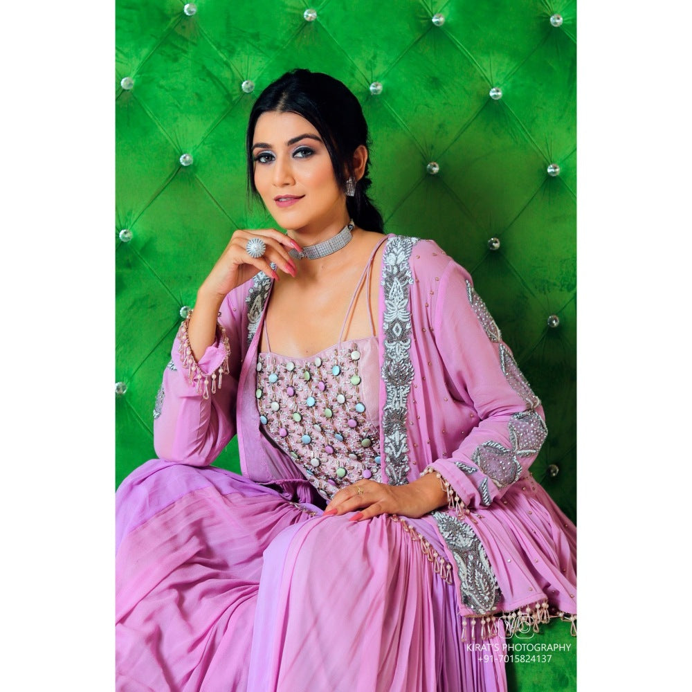 Payal Dawar Purple Fusion Sharara with Blouse and Cape (Set of 3)