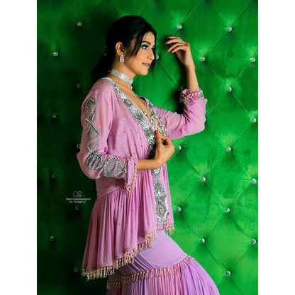 Payal Dawar Purple Fusion Sharara with Blouse and Cape (Set of 3)