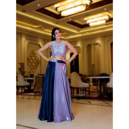 Payal Dawar Lavender Graceful Blocks Top with Skirt (Set of 2)