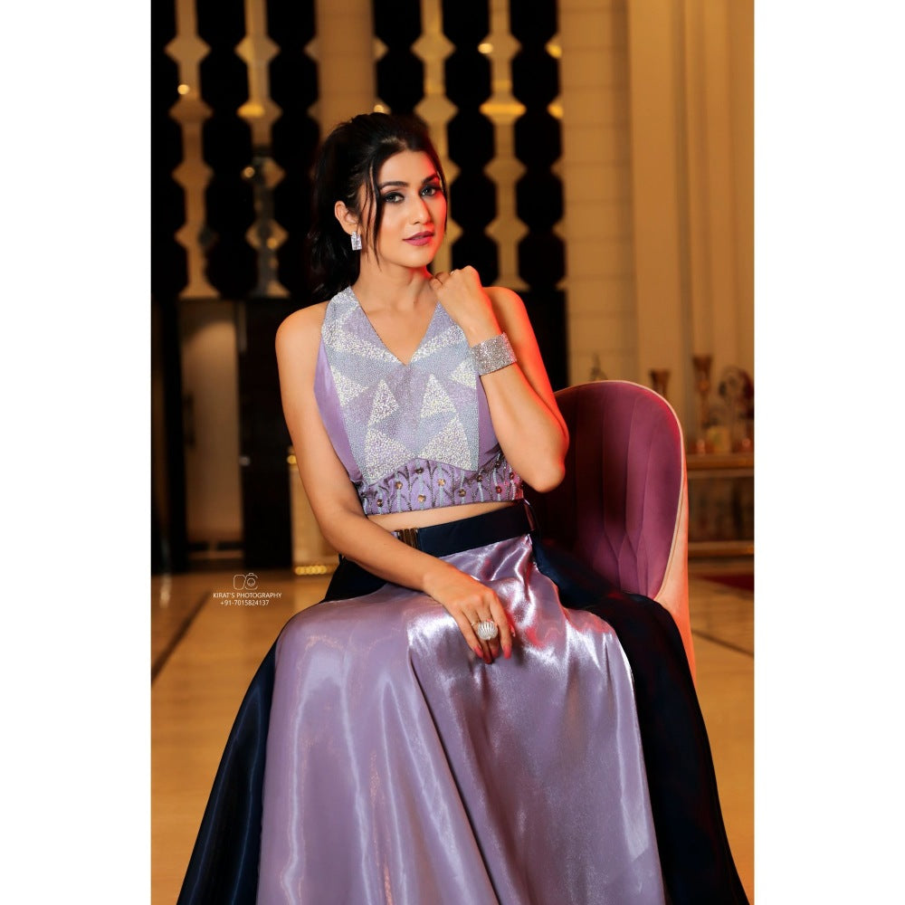 Payal Dawar Lavender Graceful Blocks Top with Skirt (Set of 2)