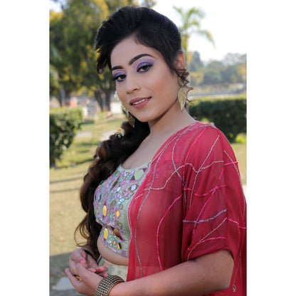 Payal Dawar Blue Panelled Classic Lehenga with Blouse and Cape and Belt (Set of 4)