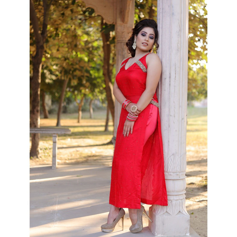 Payal Dawar Red Fusion Co-Ord (Set of 2)