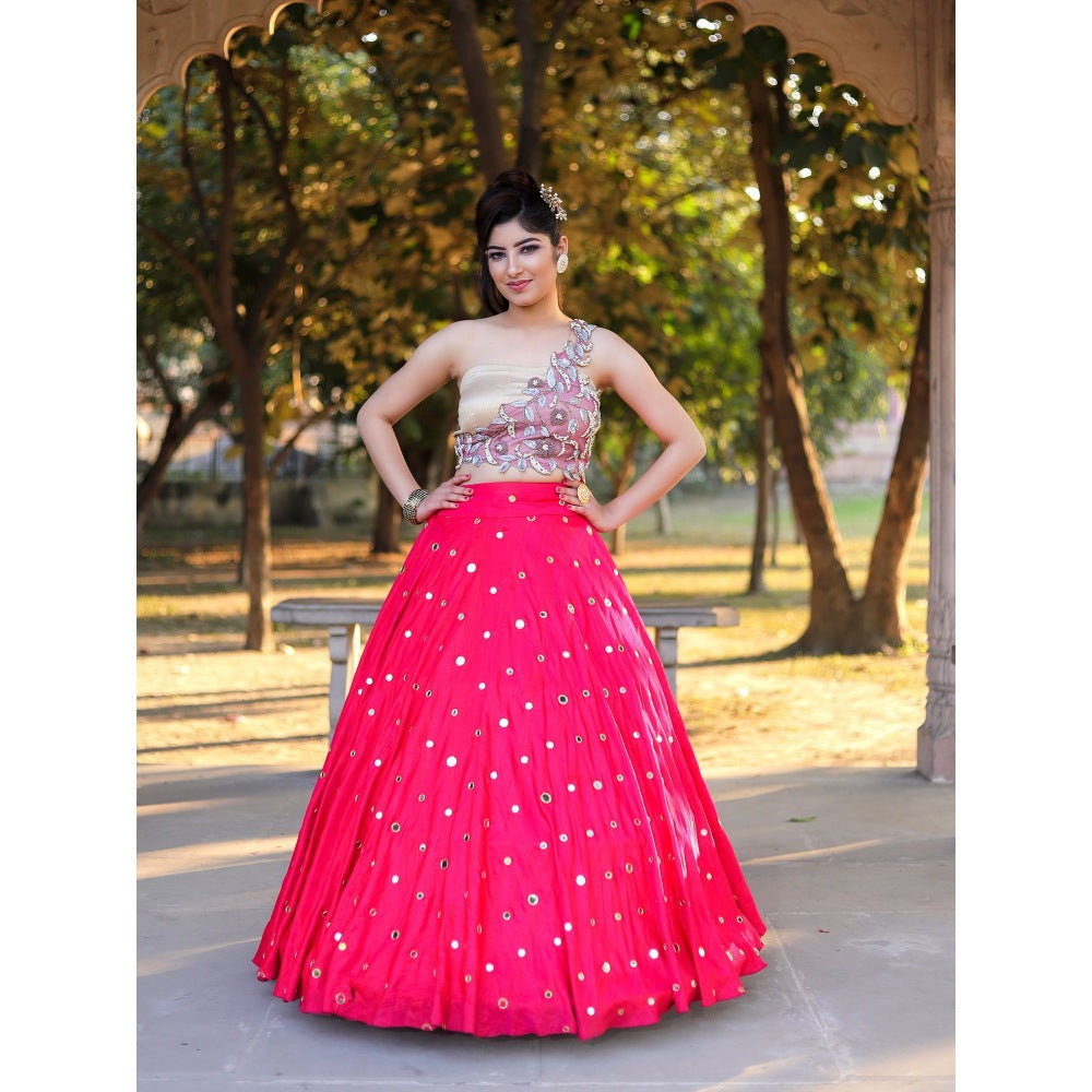 Payal Dawar Pink Ethnic Bias Crop Top with Skirt (Set of 2)