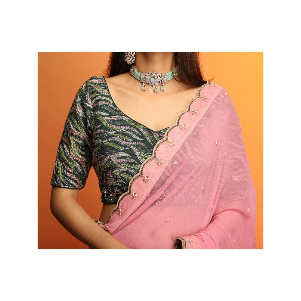 Payal Dawar Coral Six Yards Of Grace Saree with Stitched Blouse