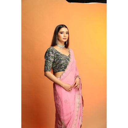 Payal Dawar Coral Six Yards Of Grace Saree with Stitched Blouse