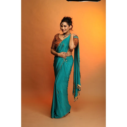 Payal Dawar Turquoise Grace Redefined Saree with Stitched Blouse